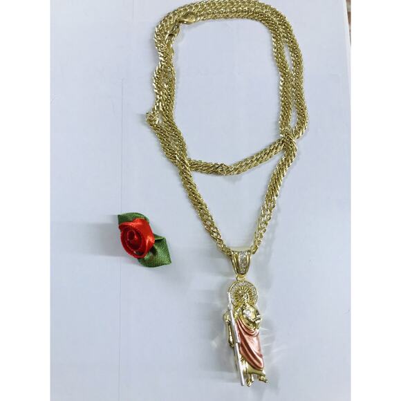 18K Gold Filled Oro Laminado San Judas Tadeo Pendant Thick Necklace Sz 24" - Picture 2 of 4